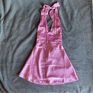 Hollister Pink Satin Silky Halter Neck Summer Dress